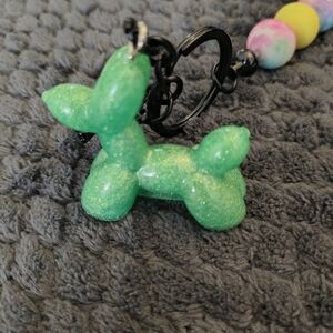 Hand Crafted Resin Green Balloon Dog Keychain